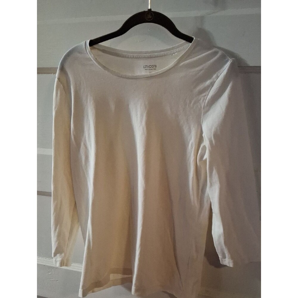 Chico's Cream Long Sleeve Cotton Tee (Mis338)
